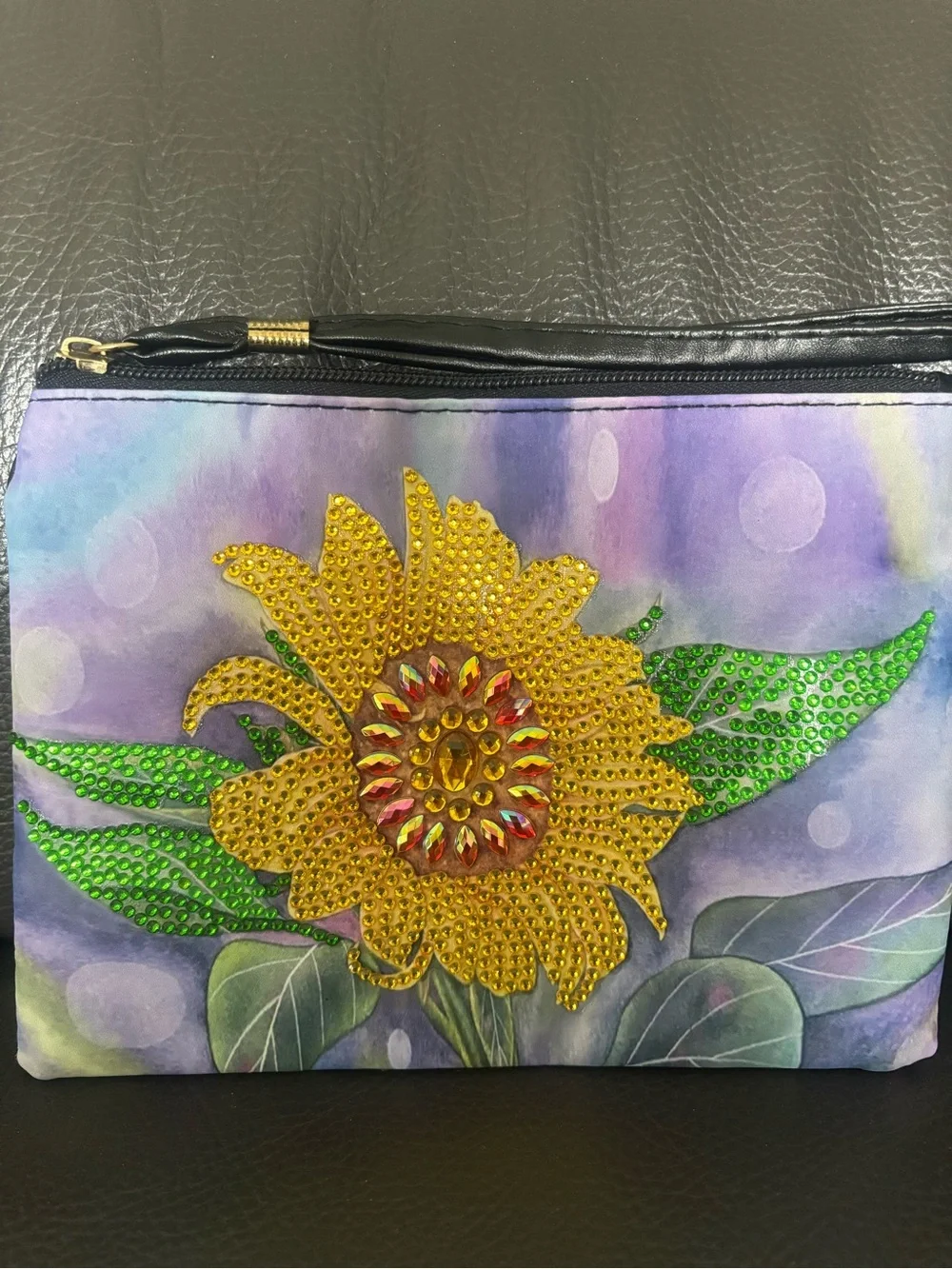 Hand Crafted Rhinestone Sunflower Wristlet Clutch (sealed) - Picture 4 of 7